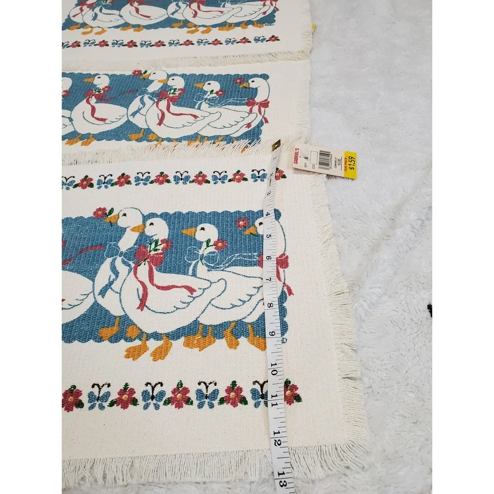 NWT Vintage White Blue Goose Geese Frayed Country Cottage Placemats Set 4